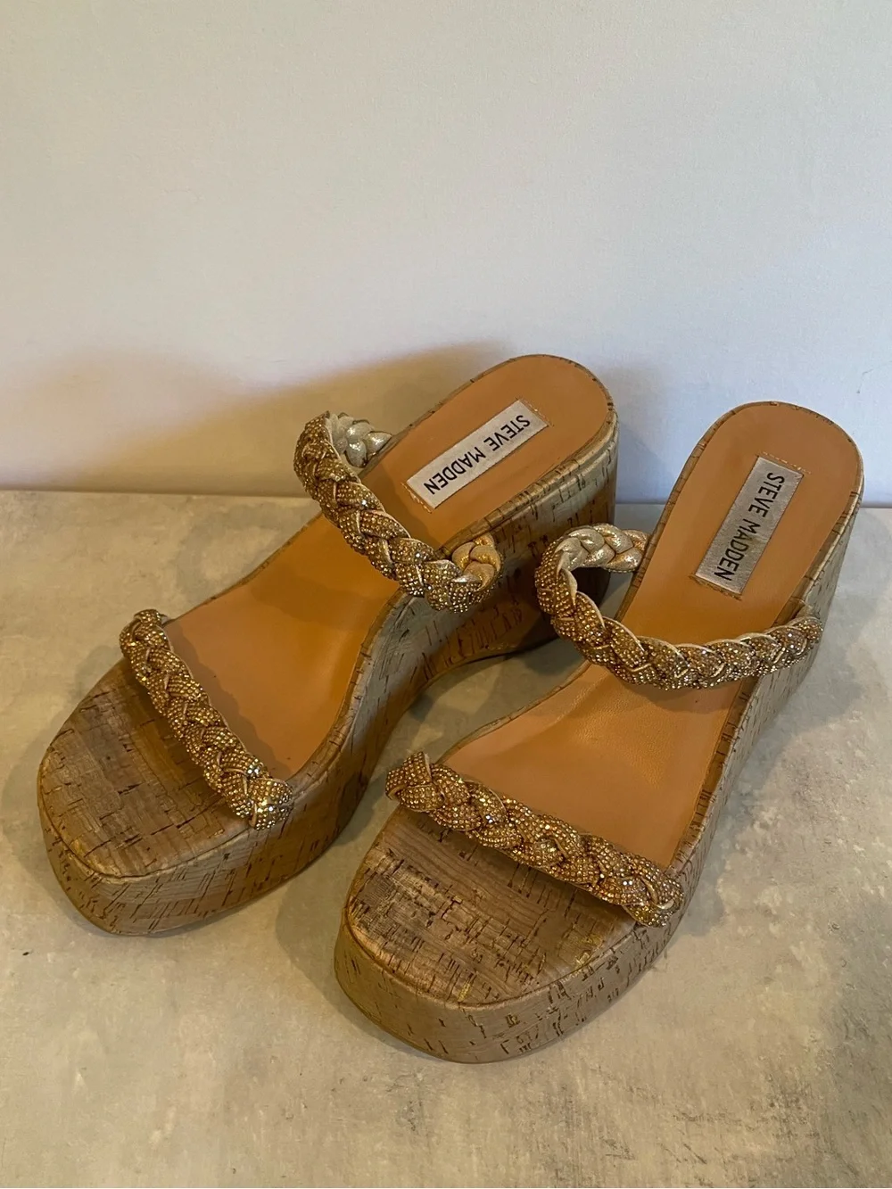 Steve Madden Danya Rhinestone Wedge Sandals - size 7